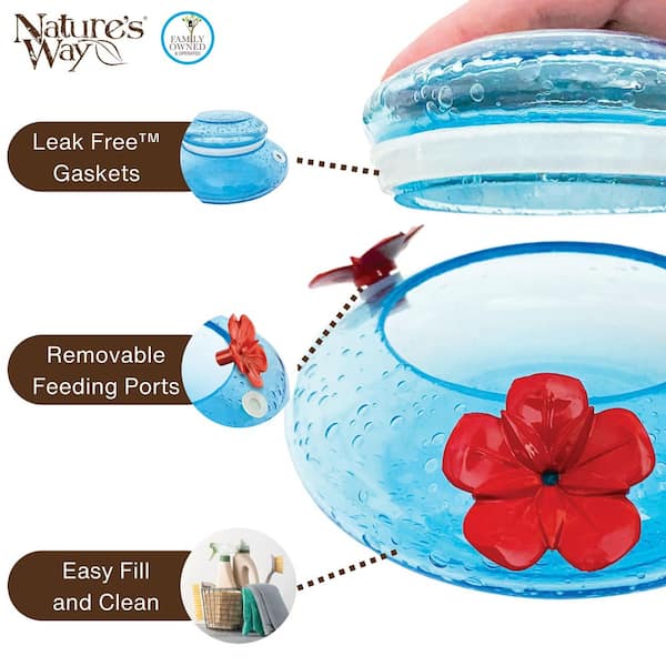 Nature's Way Mason Jar Blue Glass Top Fill Hummingbird Glass