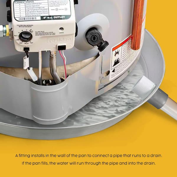 22 in. Aluminum Water Heater Pan with PVC Drain Connection (Case of 10) 22 in. Aluminum Water Heater Pan with PVC Drain Connection (Case of 10)