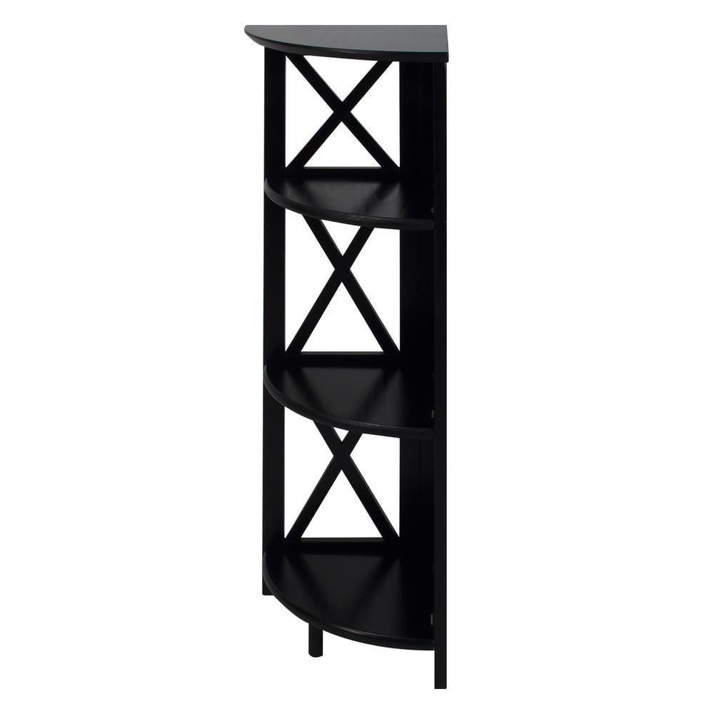 Black Wood 4-Shelf Corner Folding Bookcase