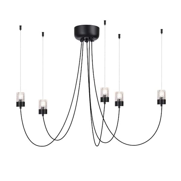Decomust Gravity 5-Light Matte Black Swaying Chandelier for Living Room with No Bulbs Included