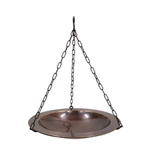 18 in. Dia Round Antique Finished Classic Copper Hanging Birdbath with Roman Bronze Wrought Iron Hanger