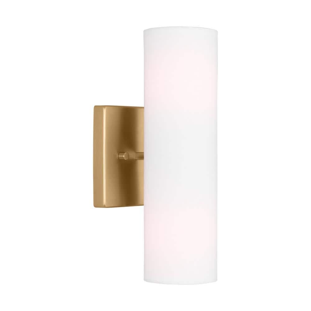 White Frosted Glass Brass Tube-Shaped Wall Sconce