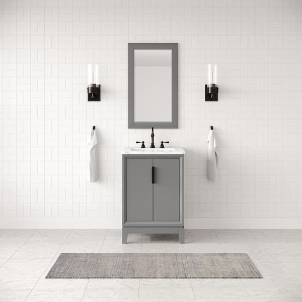 24 in. Single Sink Bath Vanity in Carrara White Marble Vanity Top in Cashmere Grey w/ F2-0012-03-TL Lavatory Faucet