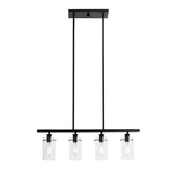 Regan 4-Light Espresso Industrial Linear Chandelier with Glass Shades, Industrial Linear Kitchen Pendant Light