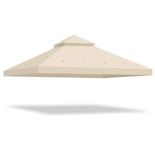 Zeus & Ruta 10 ft. x 10 ft. Beige Gazebo Canopy Top Replacement 2 Tier Patio Pavilion Cover UV 30 Sunshade