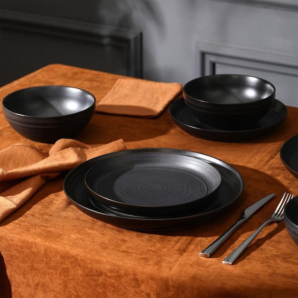 STONE LAIN Elio 24-Piece Black Stoneware Dinnerware Set (Service