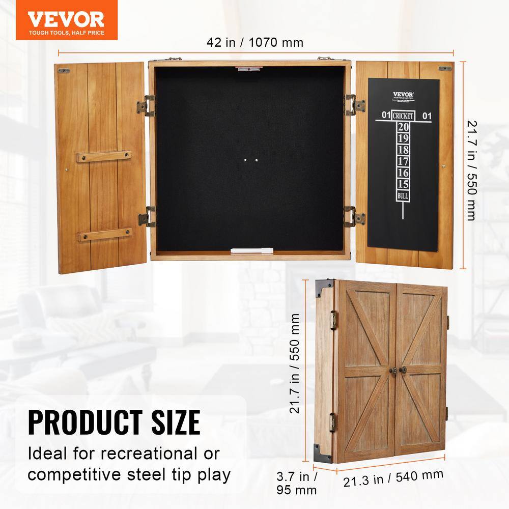 Rustic Solid Wood Dartboard Cabinet with Vintage Brass Hardware