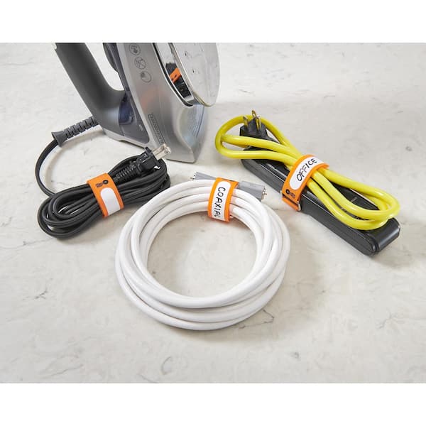 8 in. Cinch-Strap Multi-Purpose Hook and Loop Cord Strap with Write on Label in Orange (18-Pack)