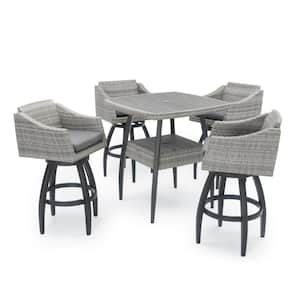 Cannes 5-Piece Wicker Outdoor Bar Height Dining Set with Sunbrella Charcoal Gray Cushions