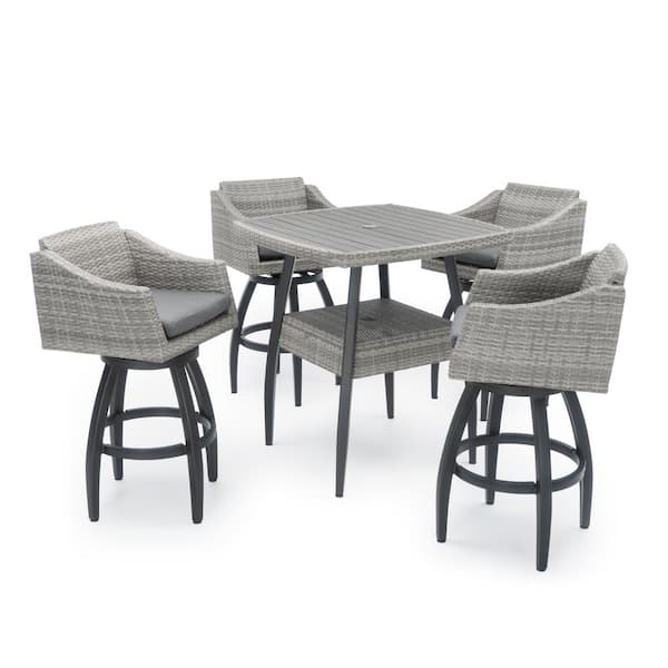 RST BRANDS Cannes 5-Piece Wicker Outdoor Bar Height Dining Set with Sunbrella Charcoal Gray Cushions