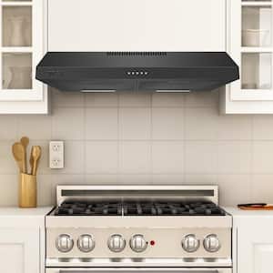 30 in. Convertible Ducted Under Cabinet Range Hood in Black with 2 Charcoal Filters Push Button Control Two 2-Watt LEDs