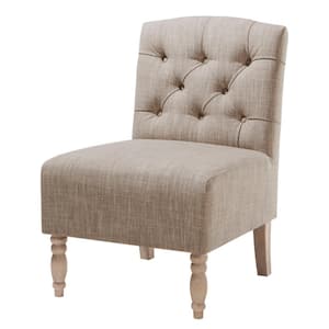 Lina Beige Tufted Upholstered Armless Slipper Chair