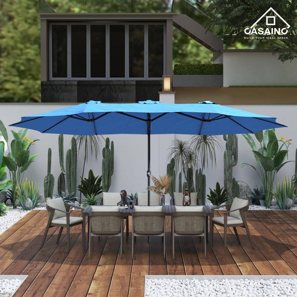 Turquoise Steel Double-Sided Market Umbrella with Stand, 15ft