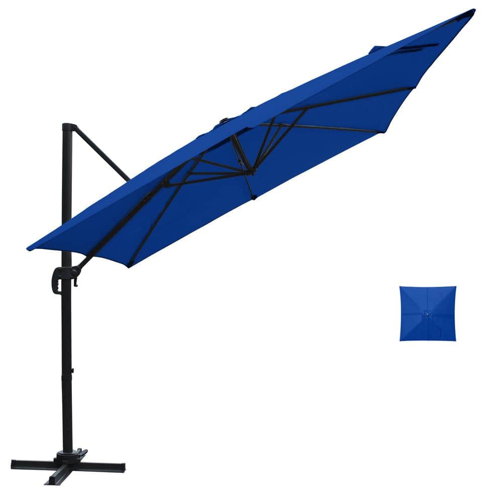 10 ft. x 10 ft. Square Offset Cantilever Umbrella in Dark Blue with 360-Deg