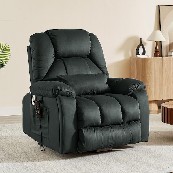 40.1 in. W Gray Microsuede Oversize Dual Motor Power Lift Recliner Chair with Massage and Heating