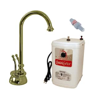 10-3/8 in.  Docalorah 2-Handle Hot and Cold Water Dispenser Faucet with Instant Hot Water Tank, Polished Brass