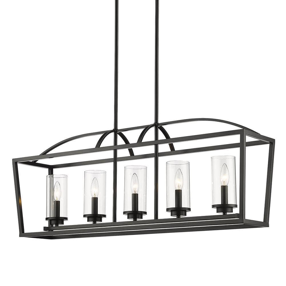 Mercer Matte Black and Clear Glass 5-Light Linear Pendant