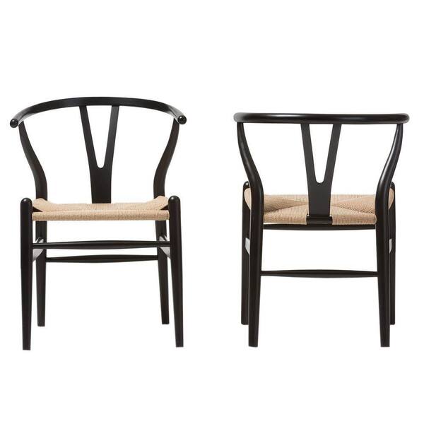 Baxton Studio - Wishbone Mid-Century Black Finish Wood Chair 2-Piece Set