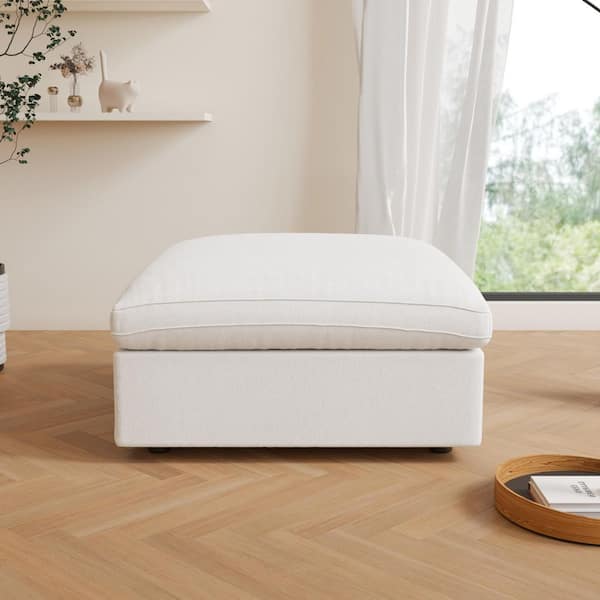 Modular 38 in. Armless Linen Upholstered Modern Square 1-Piece Sectional Sofa Ottoman in White