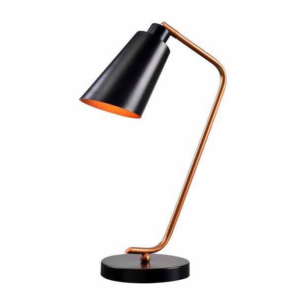 Kenroy Home Alvar 21 in. Desk Black Lamp with Brass Shade