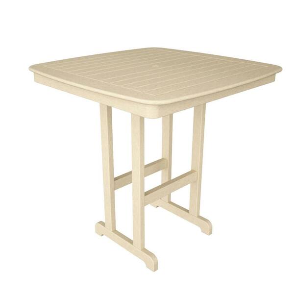 POLYWOOD Nautical Sand 44 in. Plastic Outdoor Patio Bar Table