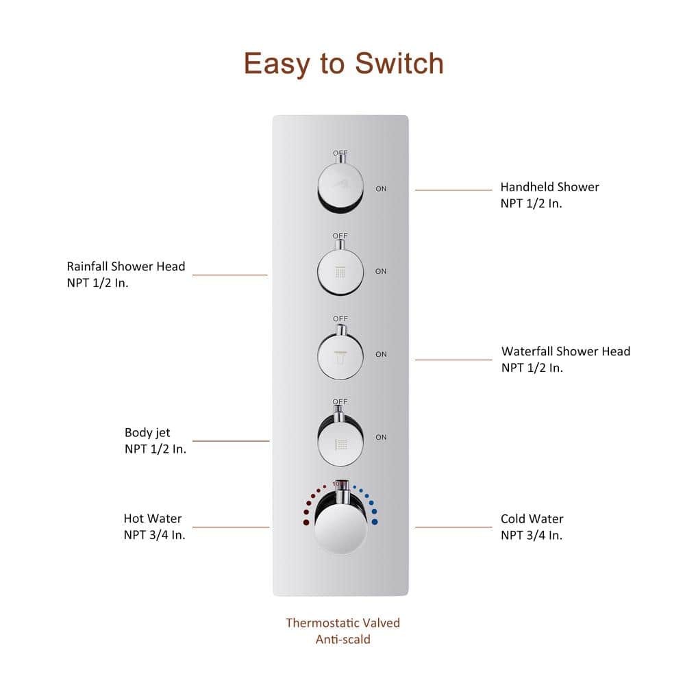 Chrome Ceiling Mounted LED Shower System with Bluetooth Speaker