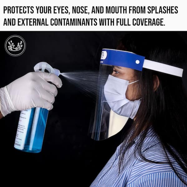 Lightweight Disposable Safety Face Shield with Elastic Headband, Full Face Coverage for Men and Women, Blue (100-Pack)