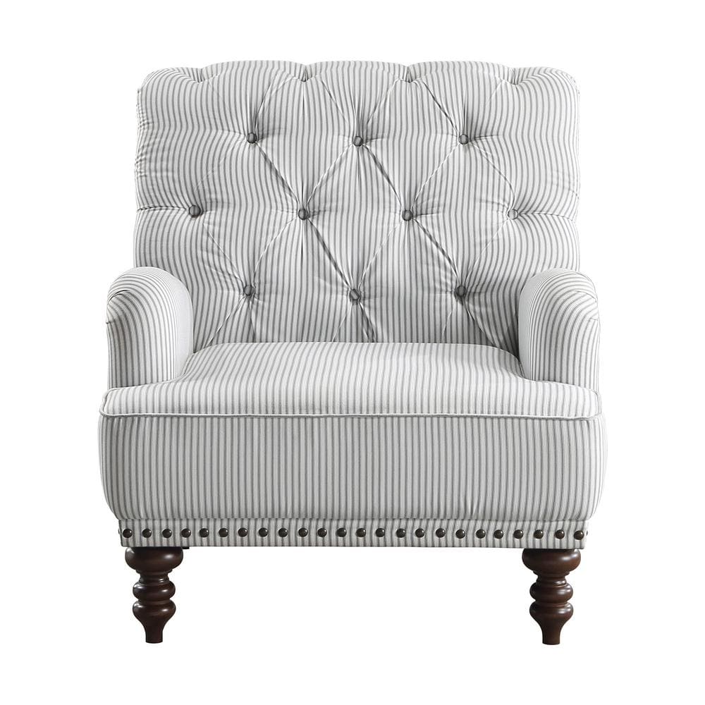 Gray Velvet Wood Accent Chair with Turned Legs