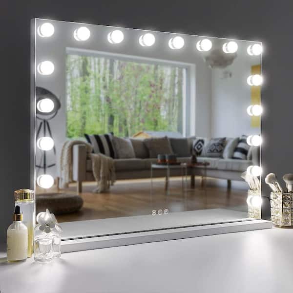 31.5 in W x 23.62 in. H Lighted Makeup Mirror, Hollywood Vanity Mirror w/ 18 LED Dimmable Bulbs, Bedroom Cosmetic Mirror
