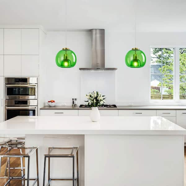 Home Lighting 60-Watt 3-Light Green Glass Modern Pendant Light Kitchen Island Gold Hanging Light