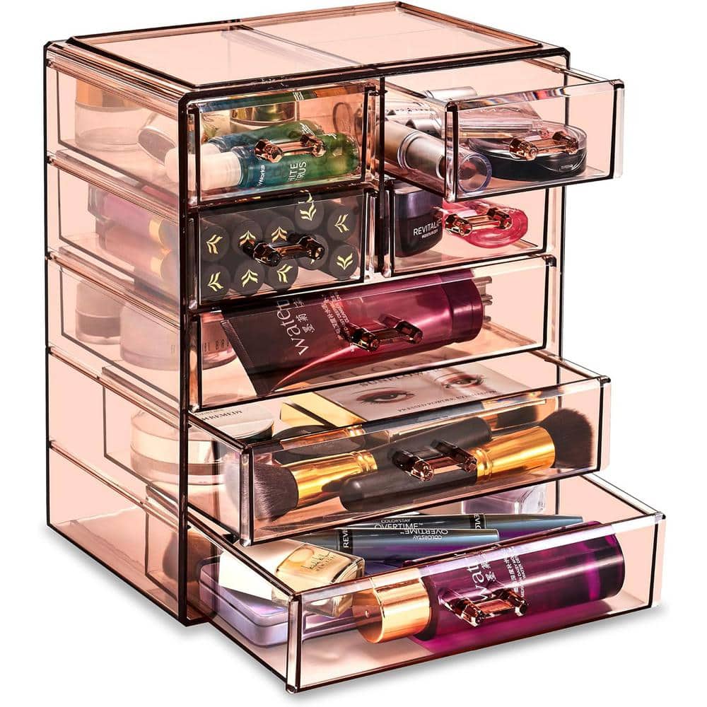 Freestanding 7-Drawers 11.5 H Makeup Organizer in Clear Black, Display C