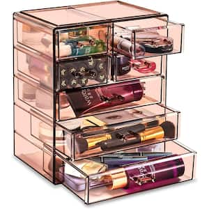 Freestanding 7-Drawers 11.5" H Makeup Organizer in Clear Black, Display Case for Cosmetics, Jewelry, and Skin Care