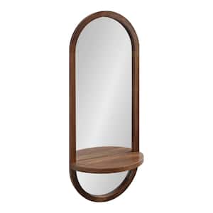 Hutton 16.00 in. W x 38.00 in. H Walnut Brown Oval Mid-Century Framed Decorative Wall Mirror with Shelf