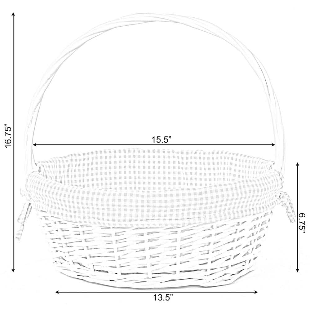 White Wicker Round Basket with Pink Gingham Liner