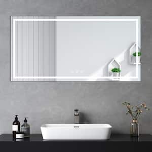 72 in. W x 36 in. H Rectangular Framed LED Antifog High Lumen Wall Mount Bathroom Vanity Mirror with Memory Function