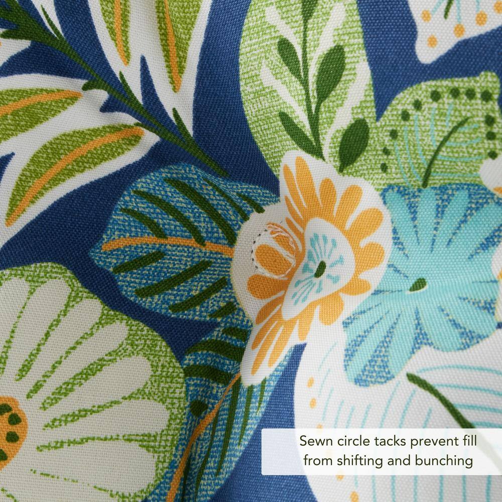 Marlow Blue Floral Tufted Outdoor Chair Cushion 42x21