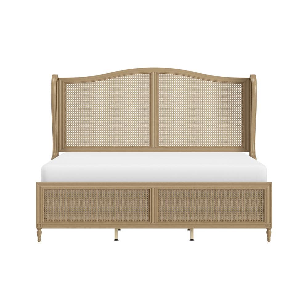 Antique White King Sausalito Bed with Cane Wingback Design