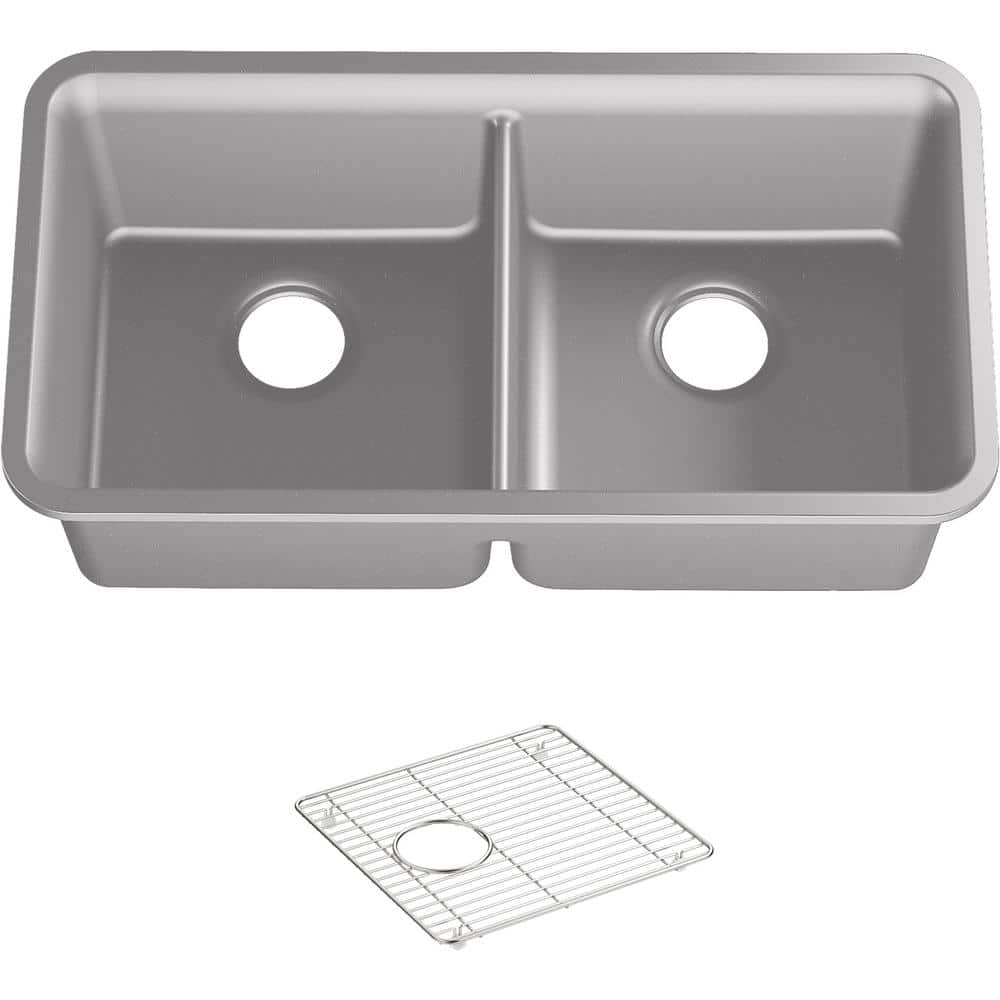 Matte Grey Stone Double-Bowl Undermount Kitchen Sink