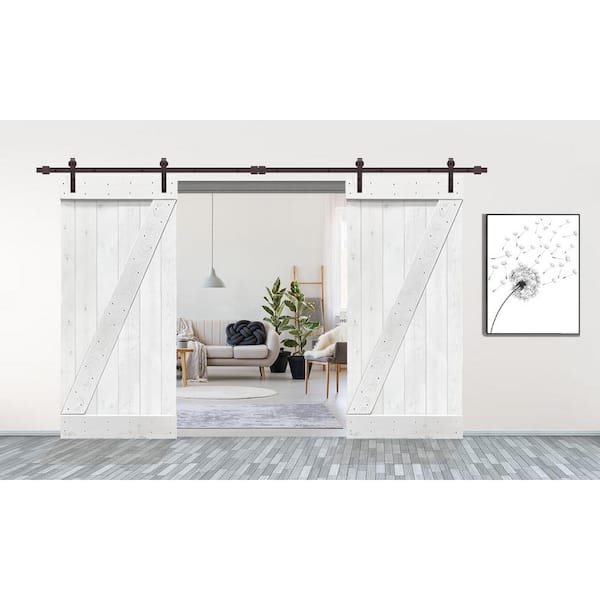 Calhome 48 In X 84 In Z Bar Series White Stained Solid Pine Wood Interior Double Sliding Barn Door With Hardware Kit Swd11 Ab 79 2 Dr Diy B24wt 2 Cnnt Ab The Home Depot