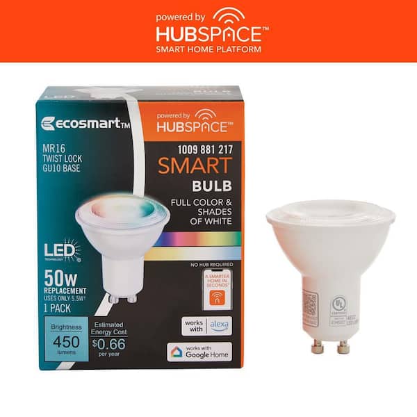 50-Watt Equivalent Smart MR16 Color Changing CEC LED Light Bulb with Voice Control  Powered by Hubspace (4-Pack)