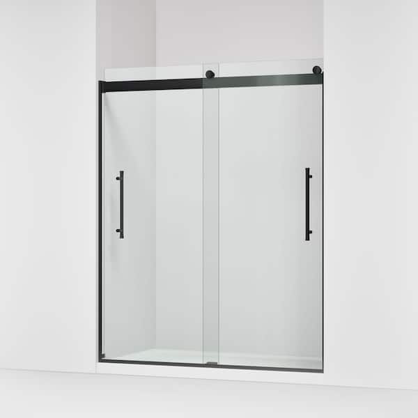 Elmbrook 55-60 in. W x 74 in. H Sliding Frameless Shower Door in Matte Black with 5/16 in. Thick Tempered Glass
