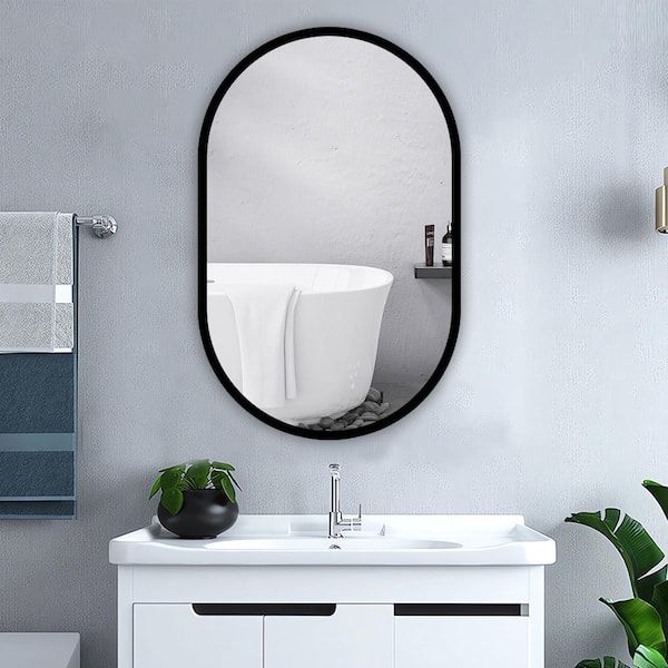 21 in. W x 31 in. H Oval Black Iron Surface Mount Medicine Cabinet 