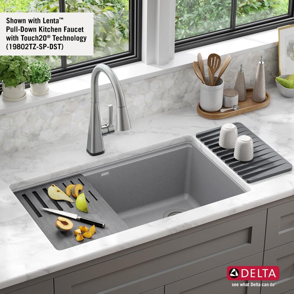 Dark Gray Granite Composite Workstation Kitchen Sink with Workflow Ledge