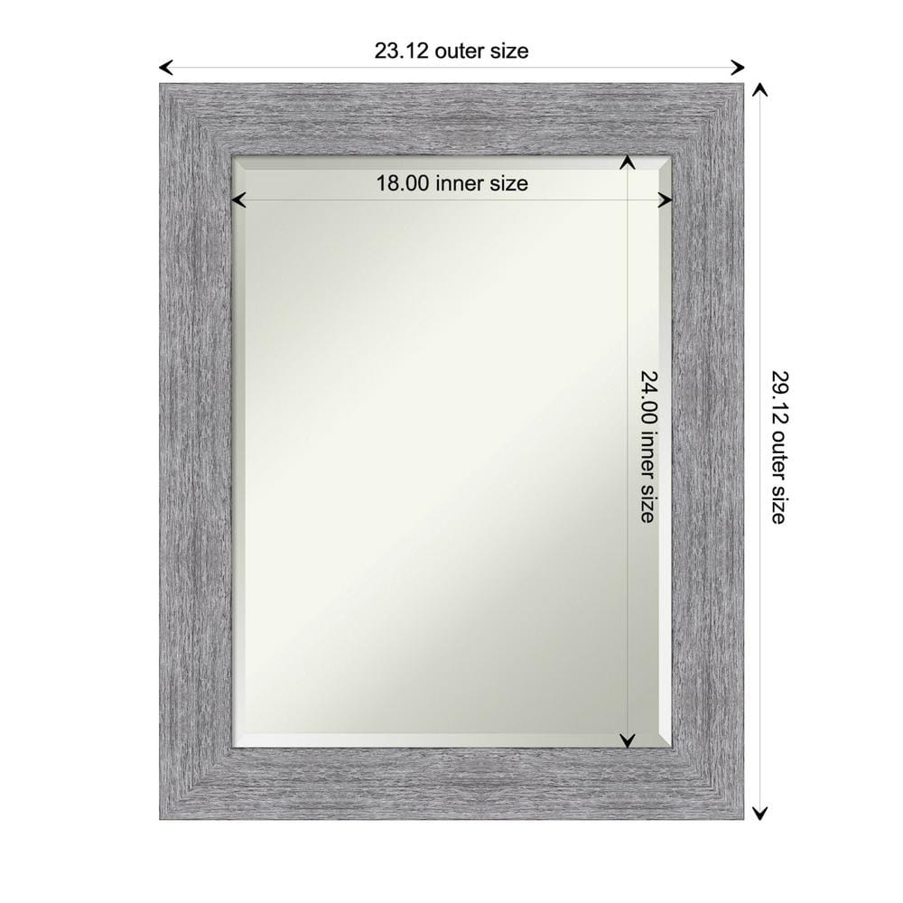 Gray Bark Rustic Rectangular Wall Mirror with Beveled Glass