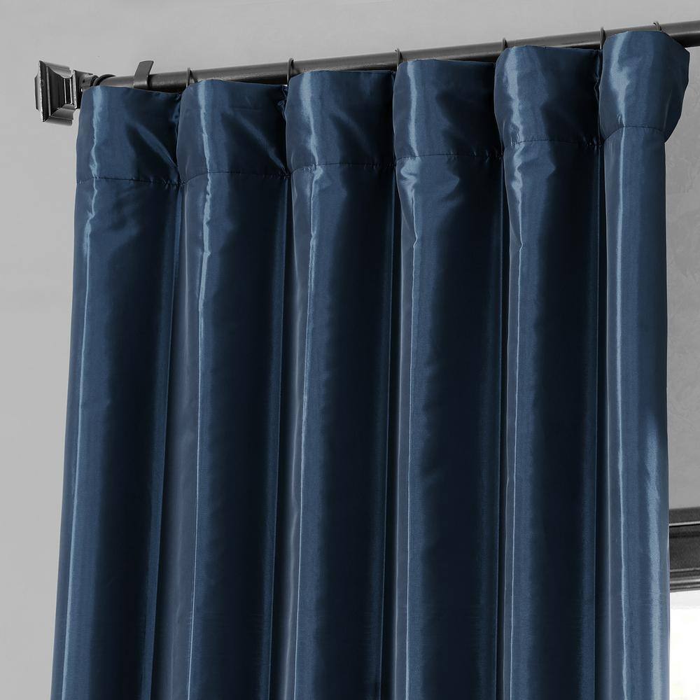 Navy Blue Blackout Faux Silk Taffeta Curtain Panel