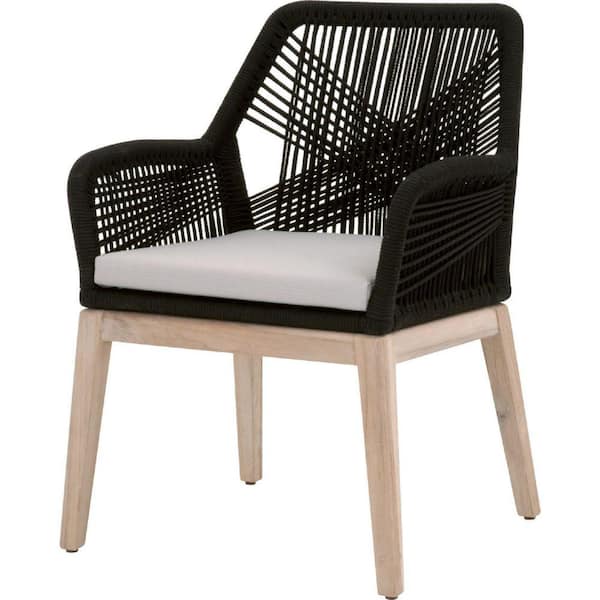 Benjara Black Fabric Armchair with Rope Weave Design (Set of 2)