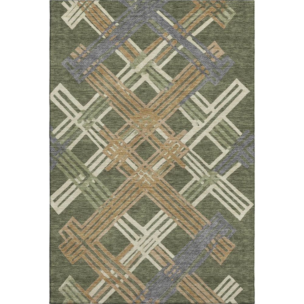 Mayfield Premium Machine Washable Abstract AMF2452 Olive 3 ft. x 5 ft. Area Rug price history on PriceWatchPro