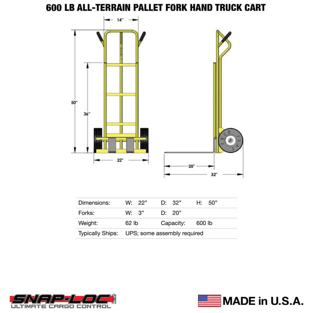 Yellow 600 lb Capacity All-Terrain Hand Truck with Rubber Wheels