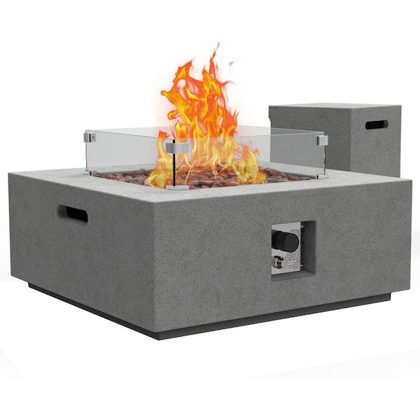 Unbranded 35 in, W x 13 in. H Square Concrete Propane Fire Pit in Gray