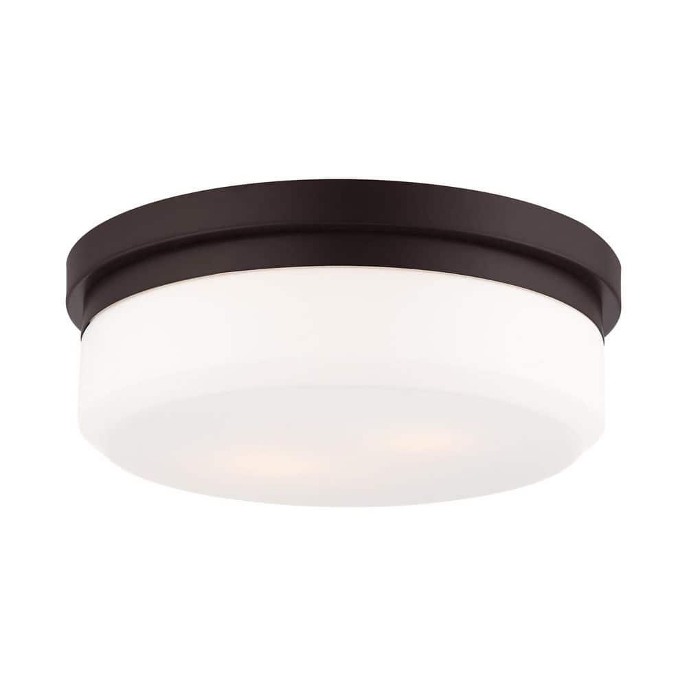 Stratus Modern 2-Light Flush Mount in Bronze with Hand Blown Satin White Glass